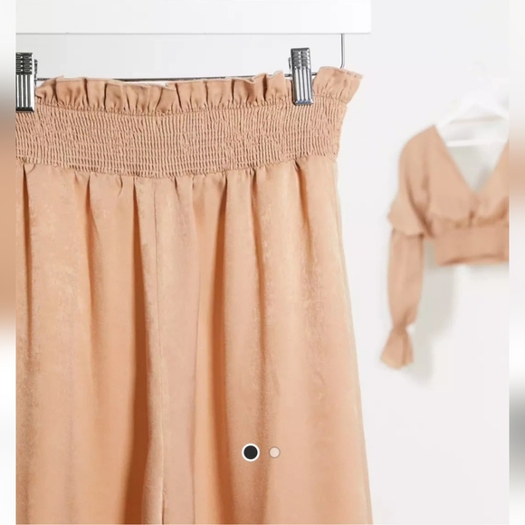 ASOS DESIGN shirred wide leg pants in satin - Picture 1 of 1